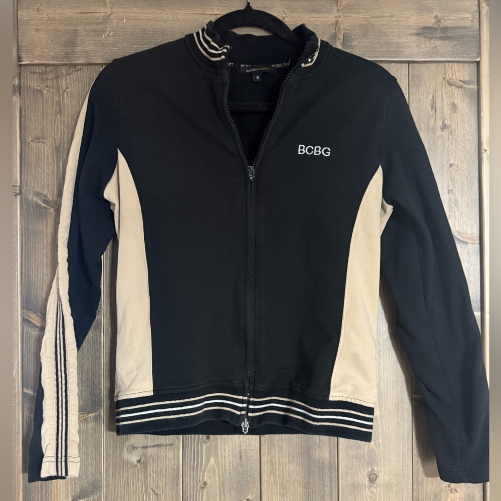 BCBGMaxAzria Black and Tan Bomber Jacket Women’s Medium